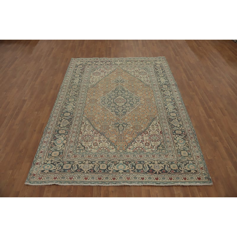 Hand Knotted Oriental 100% Wool Carpet Traditional Medallion Oranges & Rust Tabriz Area Rug - 9' 6'' X 6' 7''