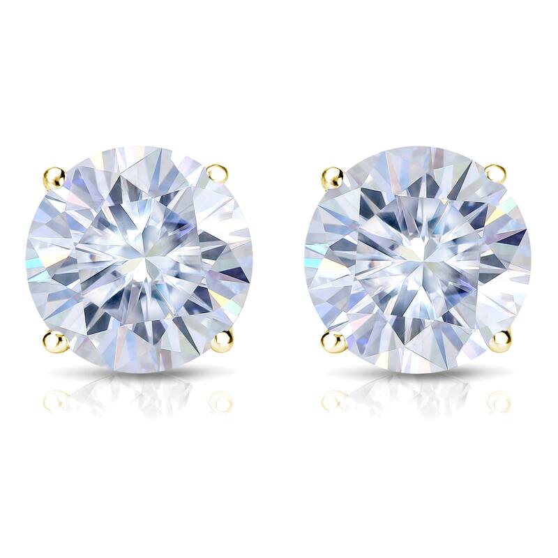 Auriya 14k Gold 2ct TW Round Moissanite Stud Earrings - 6.5 mm, Push-Backs - 6.5 mm