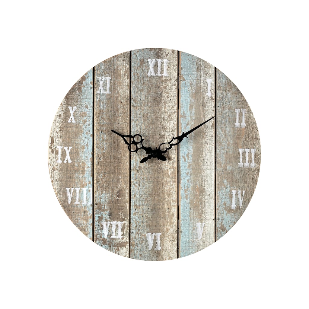 Wooden Roman Wall Clock - Weathered Blue - 16 inch W