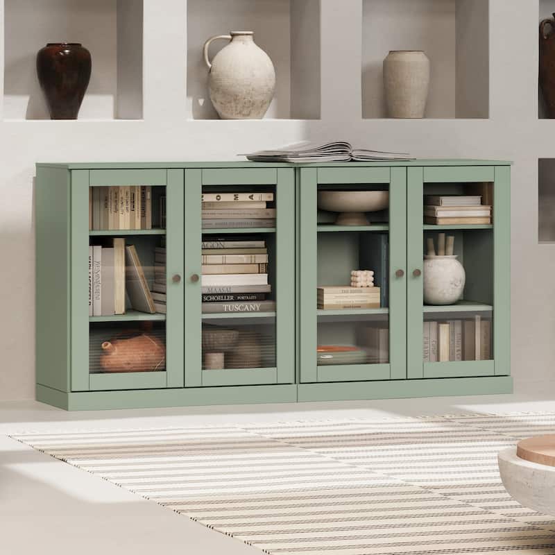 100% Solid Wood Sideboard with Glass or Solid Wood Doors by Palace Imports - 64" x 35.75" - Sage - Glass