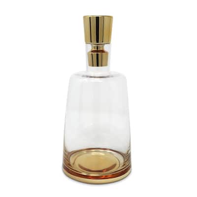 Gold Base and Lid Glass Decanter, 9.75"H