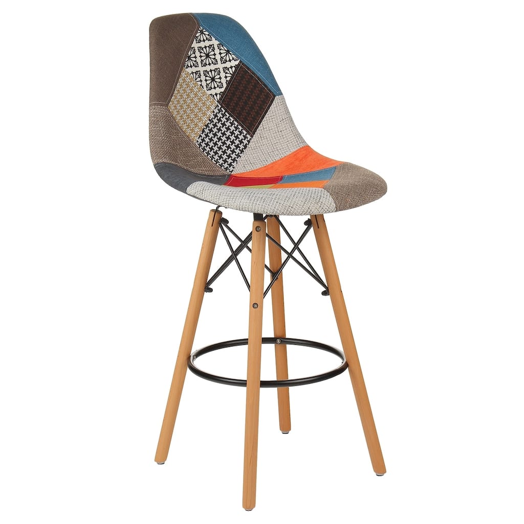 Mid-Century Modern Multicolor Patch Fabric Upholstery Stool