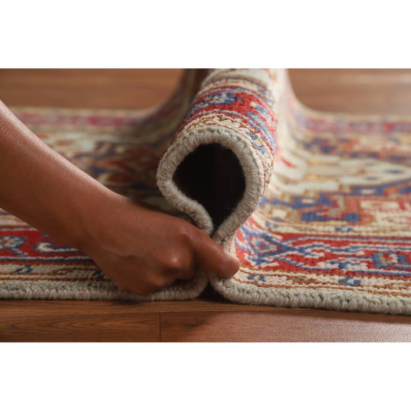 Hand Knotted Oriental 100% Wool Carpet Traditional Medallion Navy Blue & Blues Heriz (serapi) Area Rug - 5' 1'' X 3' 1''