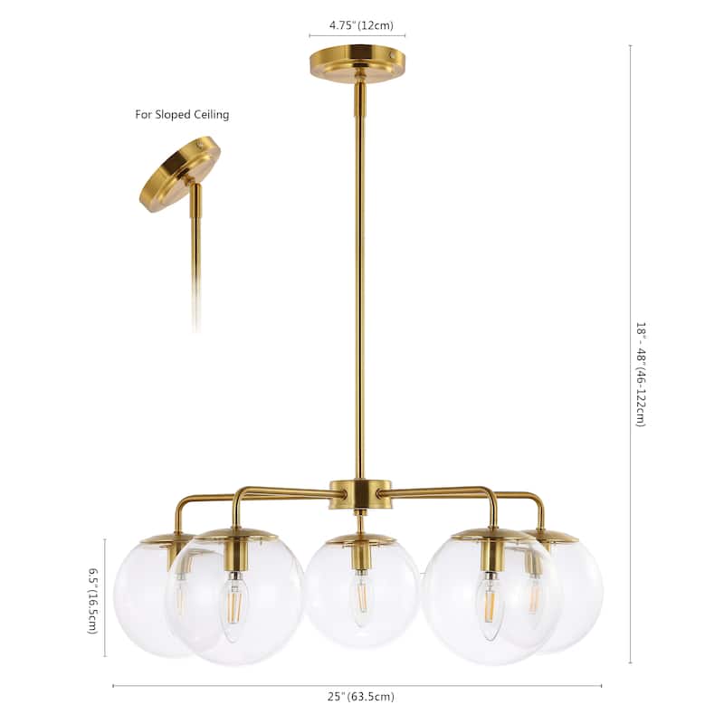 SAFAVIEH Lighting Ason Chandelier - 25" W x 25" D x 18-48" H - Satin Brass/Clear