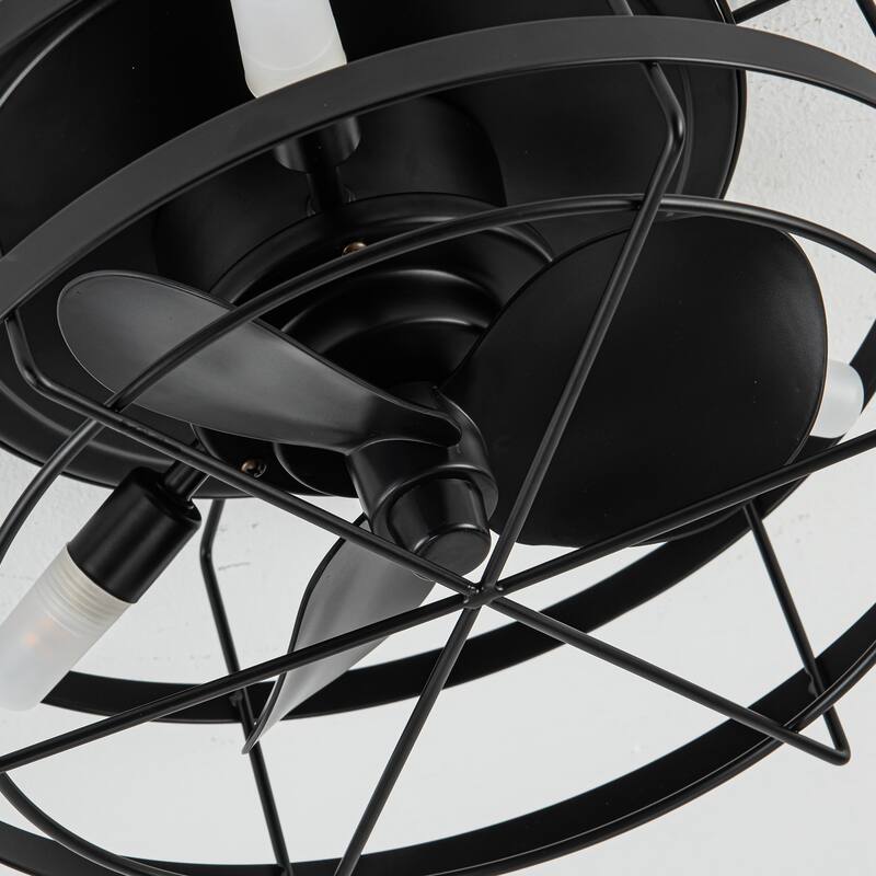 13-in Matte Black Industrial Flush Mount Small Caged Fandelier Ceiling Fan with Remote and LED Light