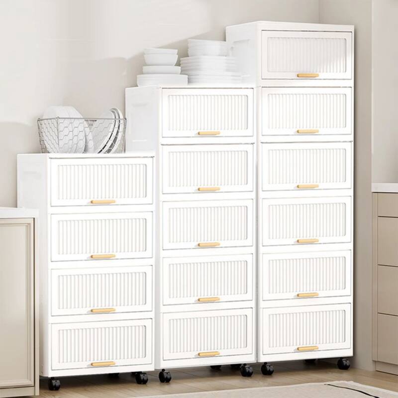 Kitchen Cabinet, Flip Open Storage Box With Wheels, Movable Storage Cabinet, Kitchen Shelf, Movable Storage Box-White