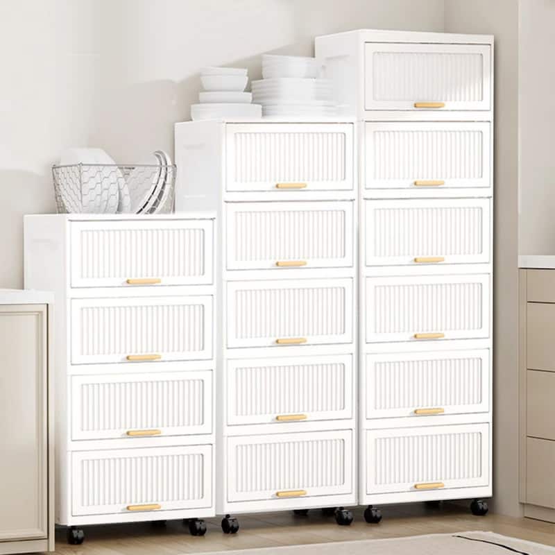 Kitchen Carts, Flip Open Storage Box With Wheels, Movable Storage Cabinet, Kitchen Shelf, Movable Storage Box-White