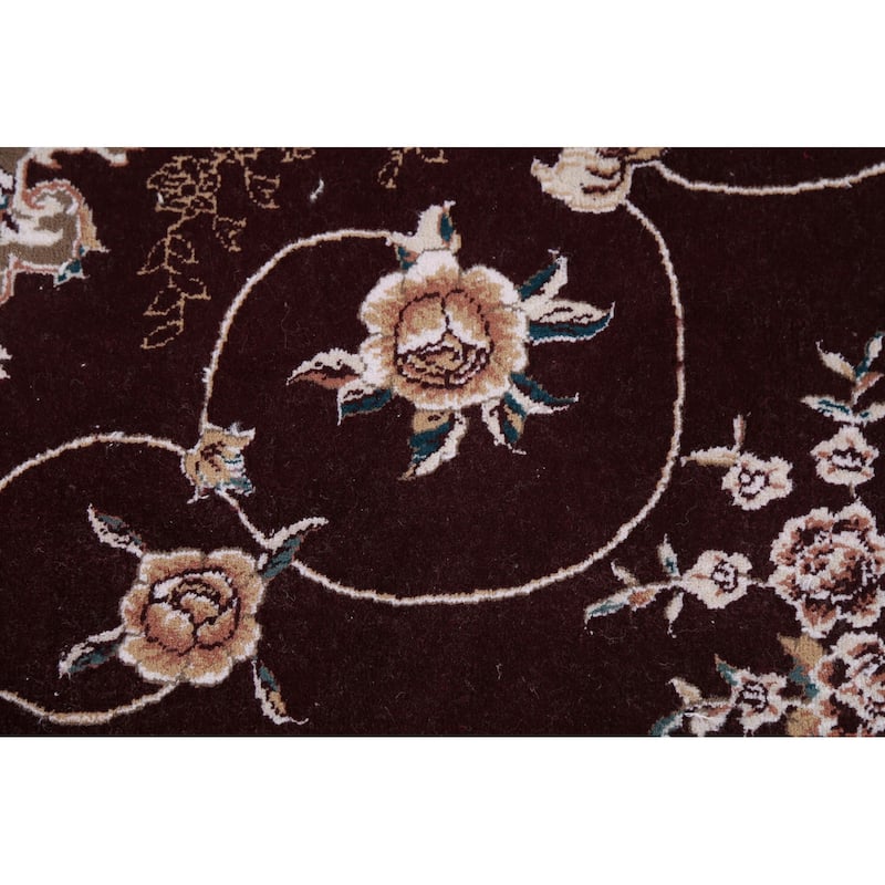 Burgundy Red Floral Aubusson Area Rug Machine Made Carpet - 6'6" x 9'10"