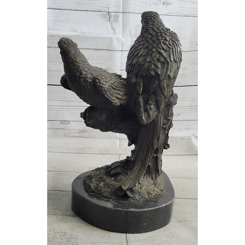 Pair Of Parrots Birds Bronze Sculpture Statue Figure On Marble Base Signed Milo