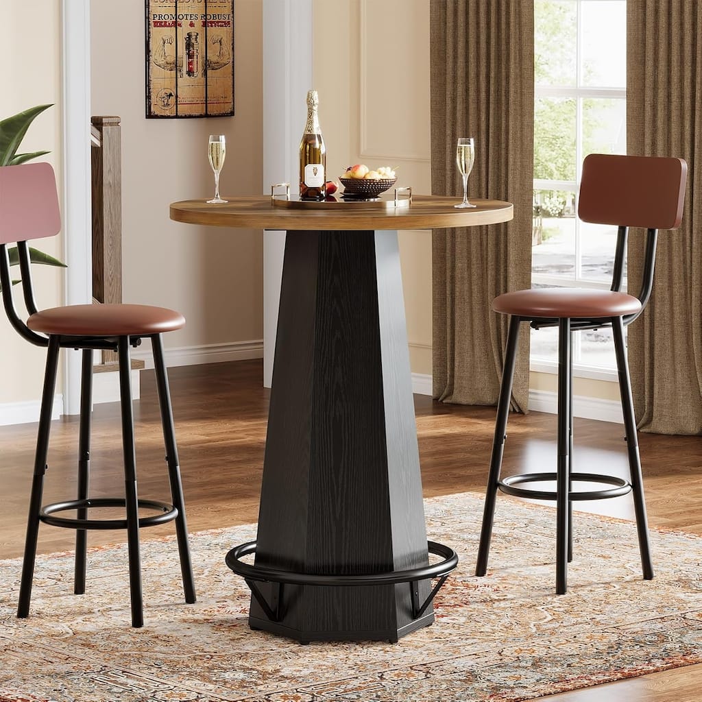 Round Bar Pub Table, 39.4" Bistro Cocktail Table , Industrial Home Bar High Top Unit, Small Spaces