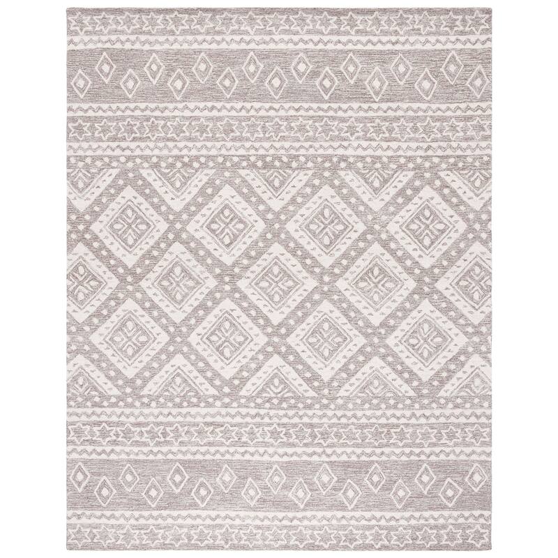 SAFAVIEH Handmade Micro-Loop Kobie Wool Rug - 9' x 12' - Dark Grey/Ivory