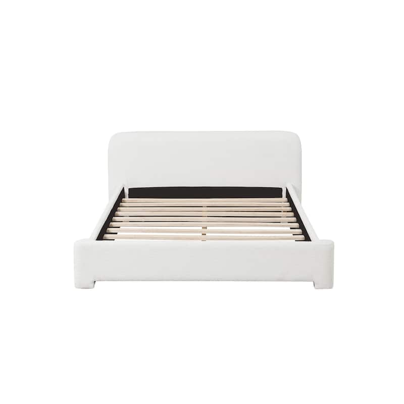 Full / Queen / King Cozy White Boucle Upholstered Bed with Birch Wood Frame