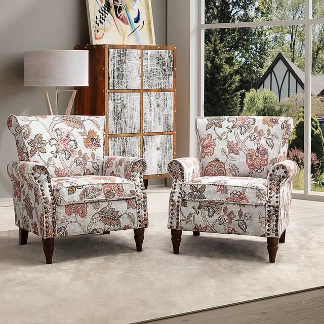 Avelina Upholstered Accent Armchair with Rolled Arms Set of 2 - PINK
