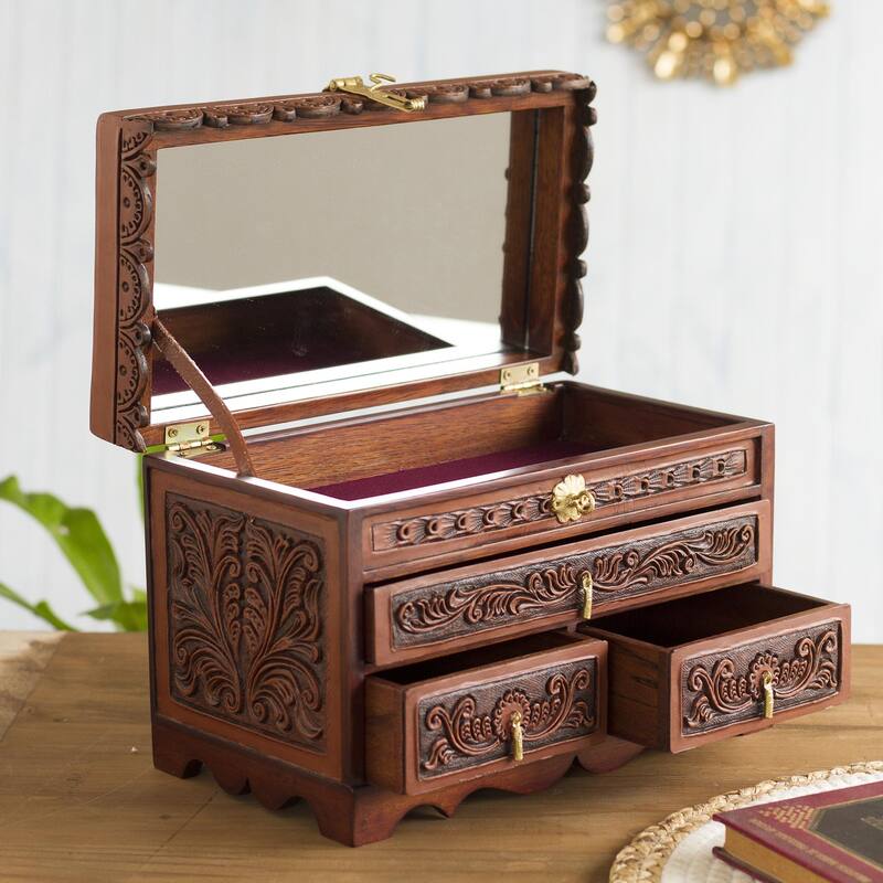 Novica Handmade Paradise Memories Leather And Wood Jewelry Box