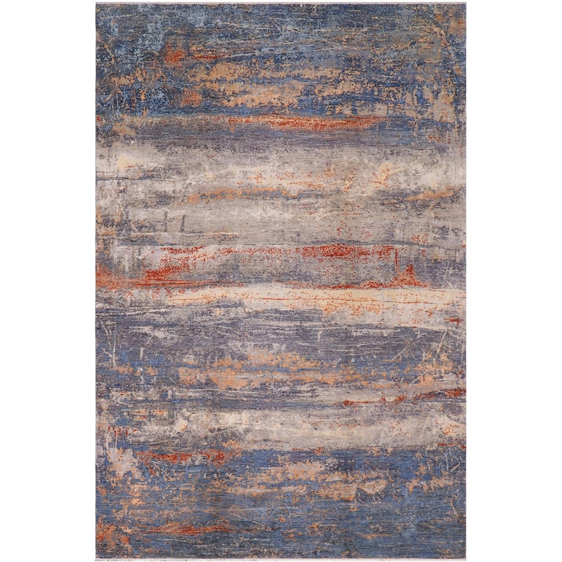 Contemporary Ziegler Victor Blue Rust Wool&Silk Rug - 10'0'' x 14'4''