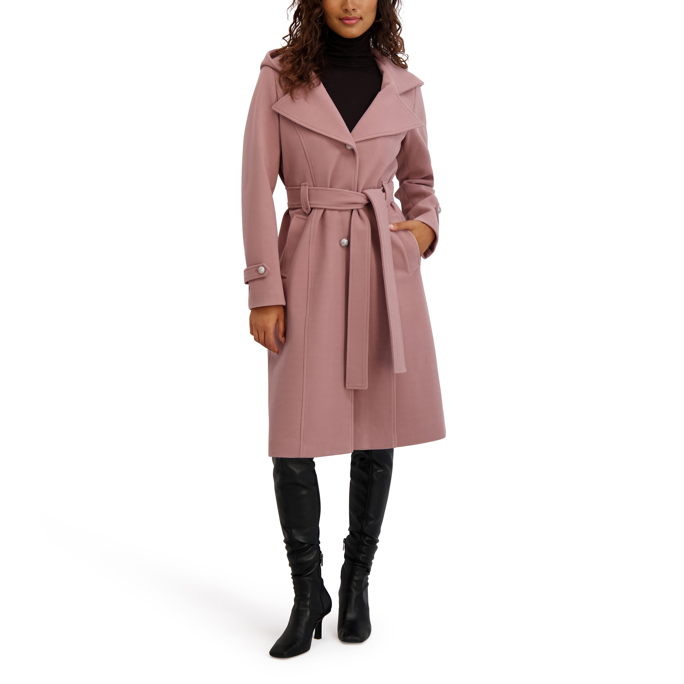 Kensie Boucle Belted Long Coat