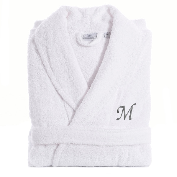 Authentic Hotel and Spa Unisex Turkish Cotton Terry Bath Robe with single letter Grey Monogram - Small/Medium - M