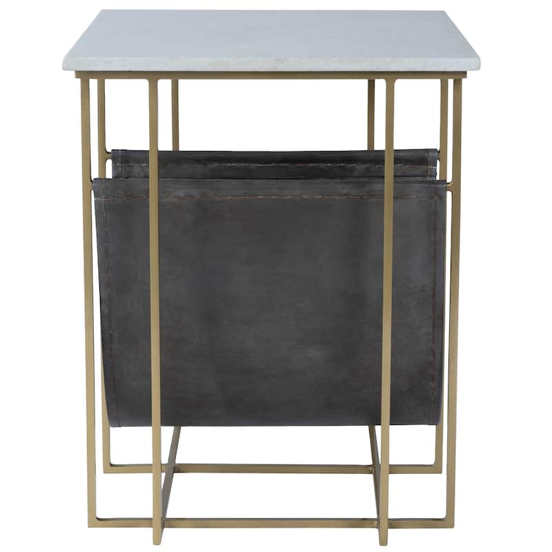 Stephanik 20.25 in. W Rectangular Marble & Leather Magazine Side Table