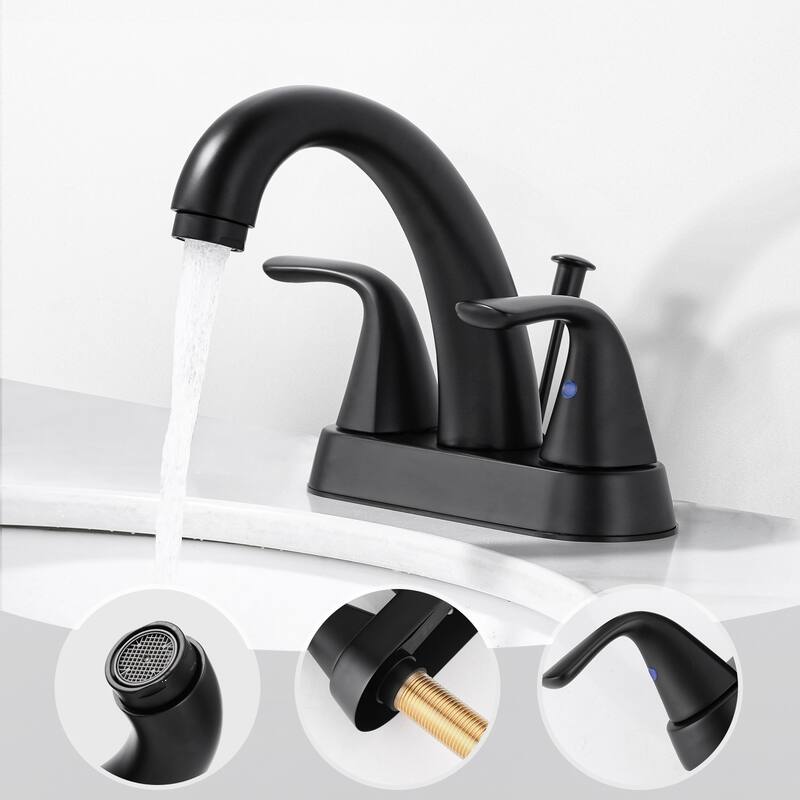 WOWOW 4 in. Centerset Double Handle High Arc Bathroom Sink Faucet - Black