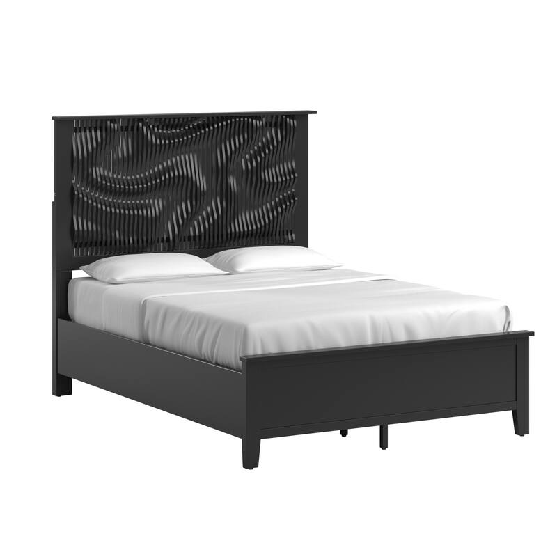 Bergen Wave Headboard with LED Lights Platform Bed by iNSPIRE Q Modern