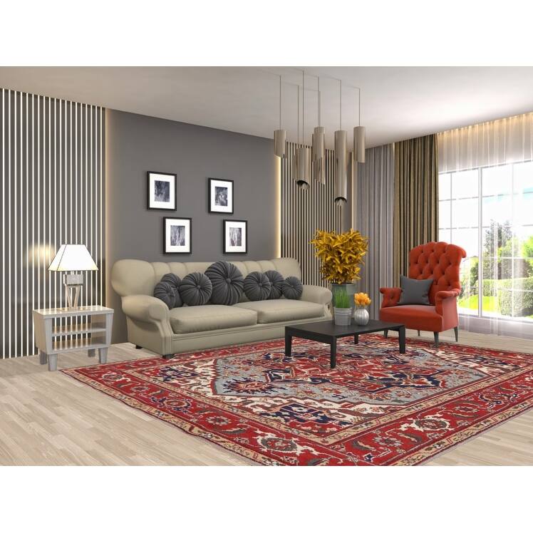 Geometric Heriz Serapi Indian Area Rug Hand-Knotted Wool Carpet - 8'0" x 10'0"