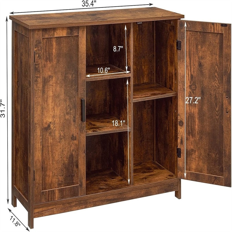 Storage Cabinet with 2 Doors and 4 Storage Shelves - 11.8"D x 35.4"W x 31.7"H
