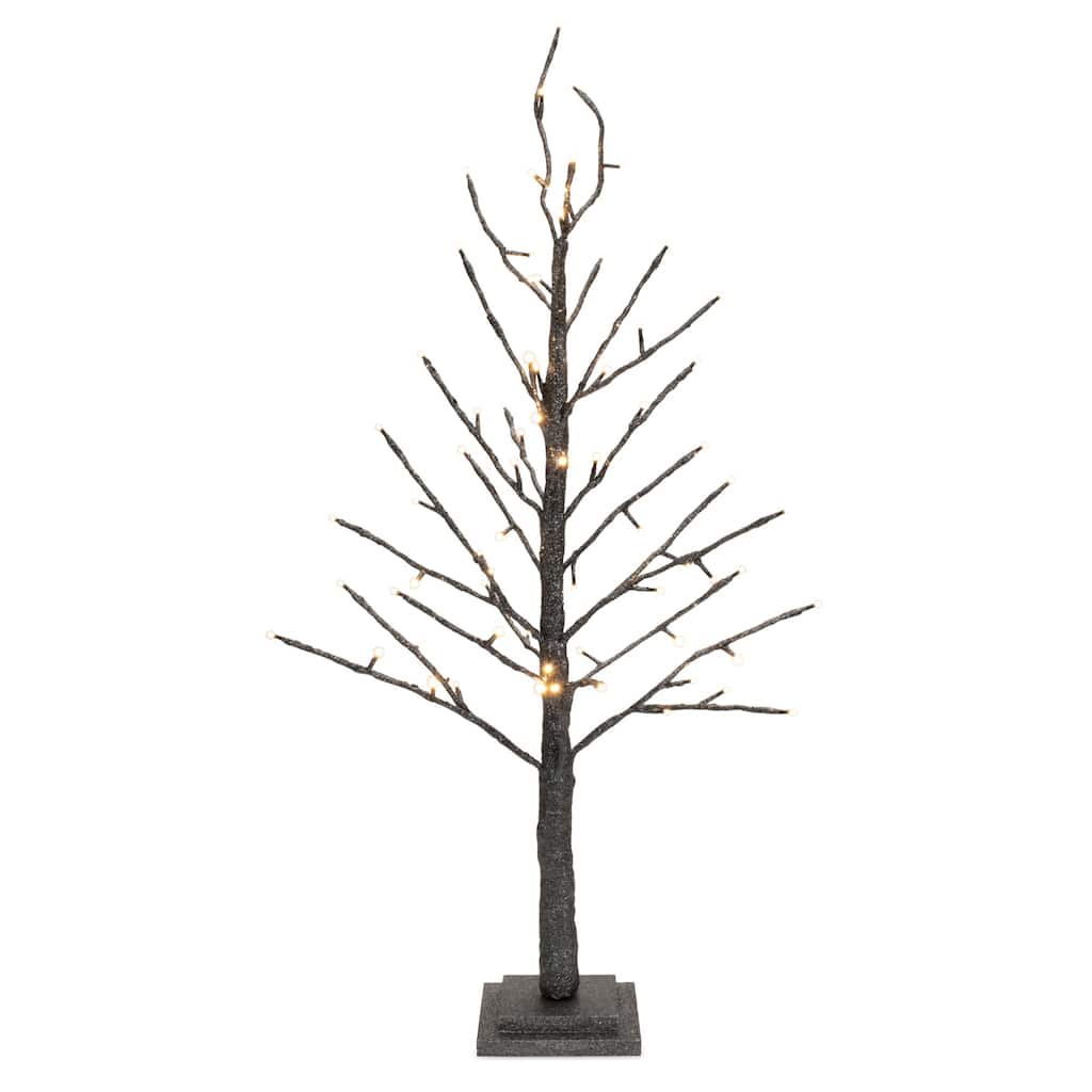 LED Black Glittered Twig Tree 36"H