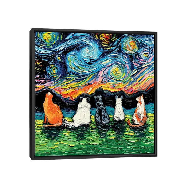 iCanvas "Starry Cats" by Aja Trier Framed Canvas Print - Black - 37x37