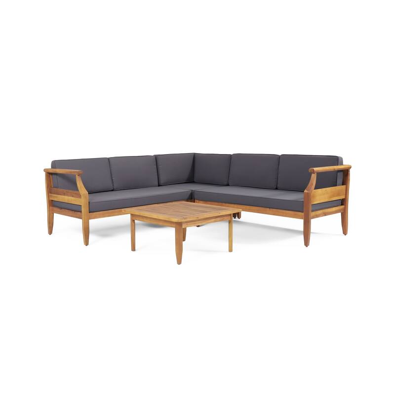 Aston Outdoor Acacia Wood Chat Set with Cushions by Christopher Knight Home