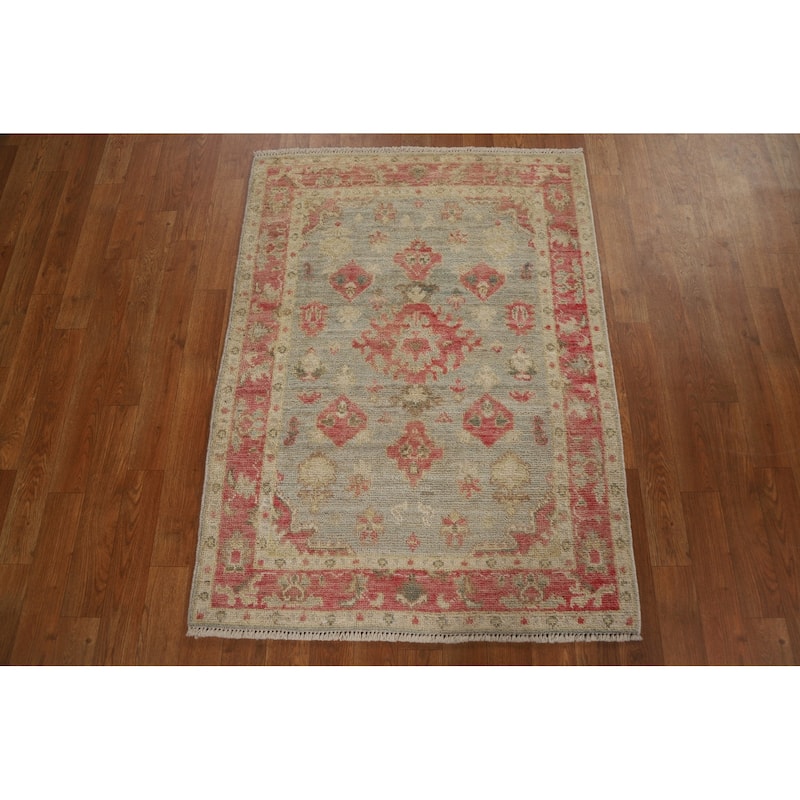 Muted Geometric Oushak Turkish Oriental Rug Hand-knotted Wool Carpet - 2'10" x 3'11"