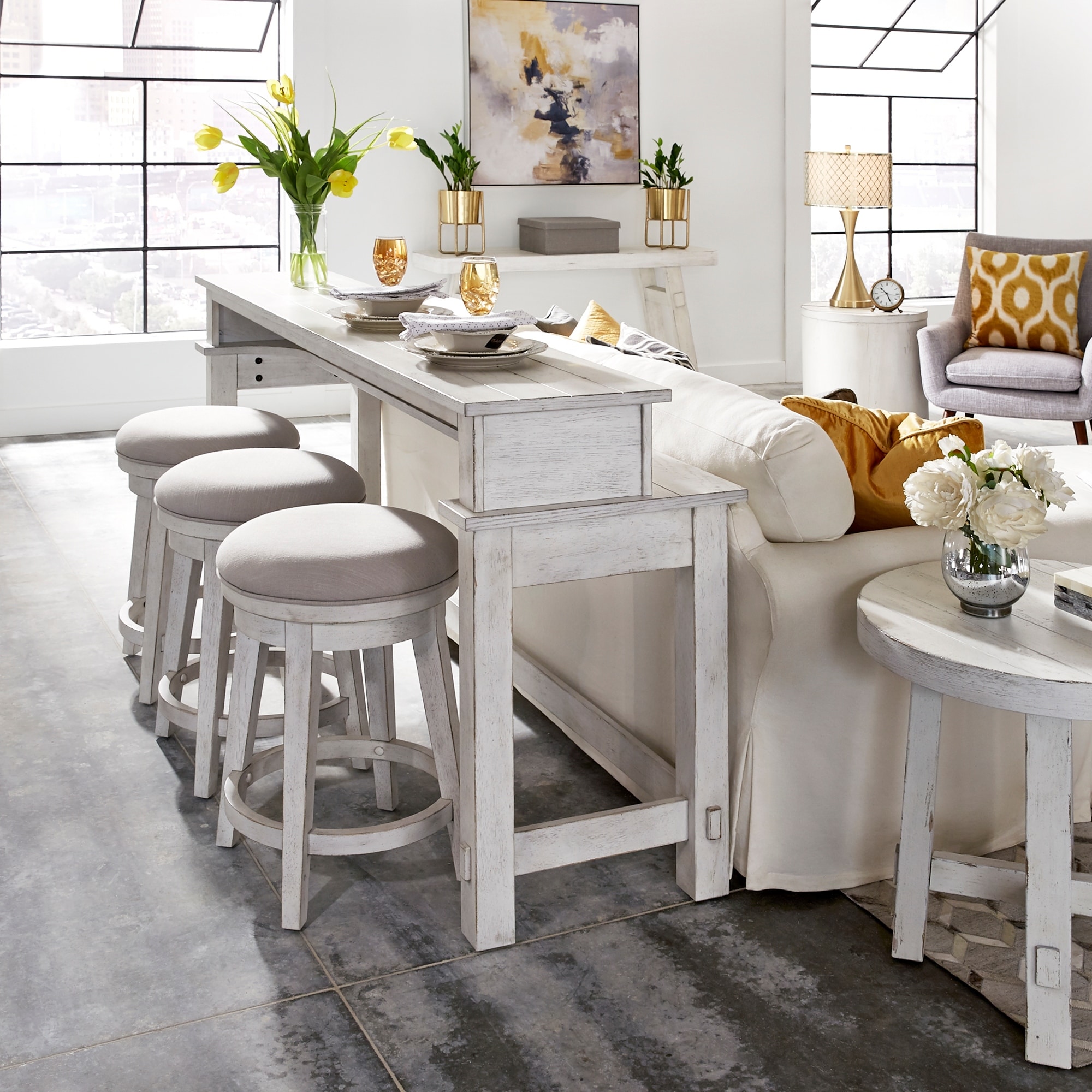 Liberty Furniture Modern Farmhouse 4 Piece Set - Console Table & 3 Stools - Width 78" x Depth 21" x Height 37"