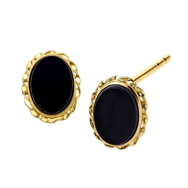 1/2 ct Natural Oval-Cut Onyx Stud Earrings in 14K Yellow Gold