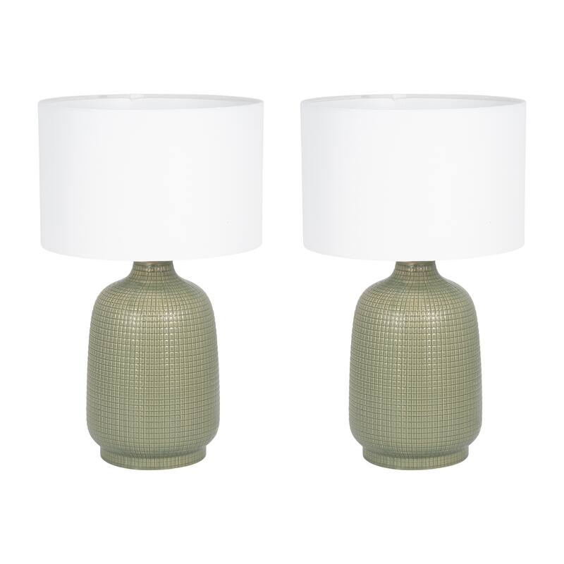 Sagebrook Home Textured Modern 19"H Ceramic Cylinder Mesh Table Lamp, Set Of 2 - 11" x 11" x 19"