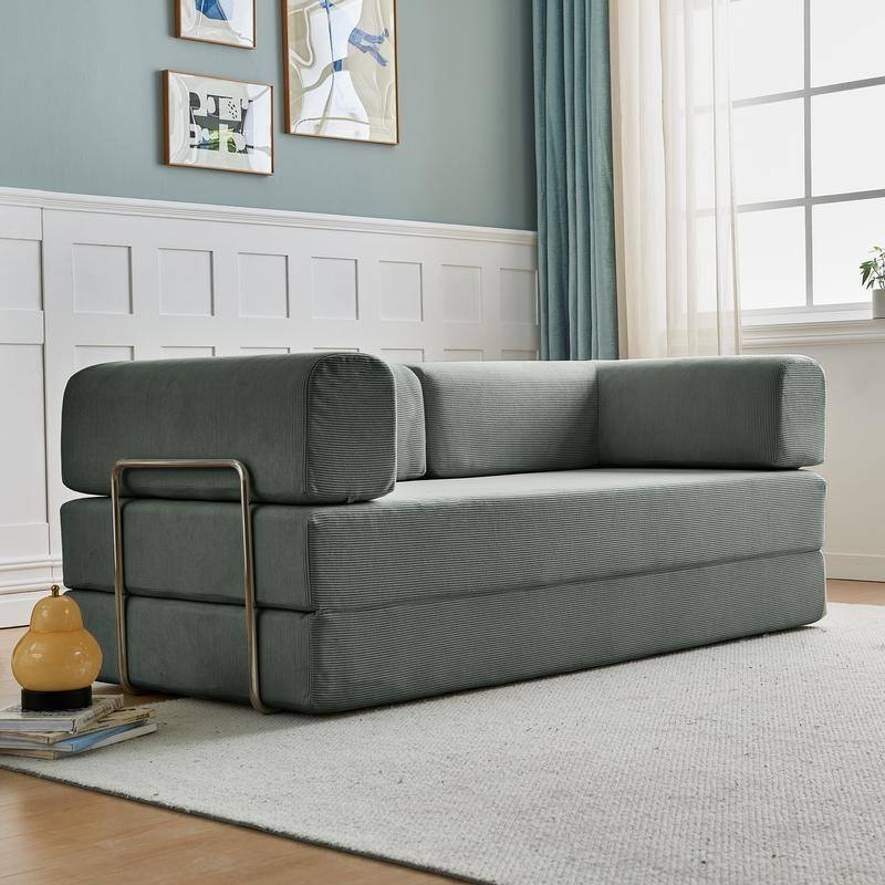 3-Seater Corduroy Sofa Bed, Multi-Functional Compact, Easy Assembly