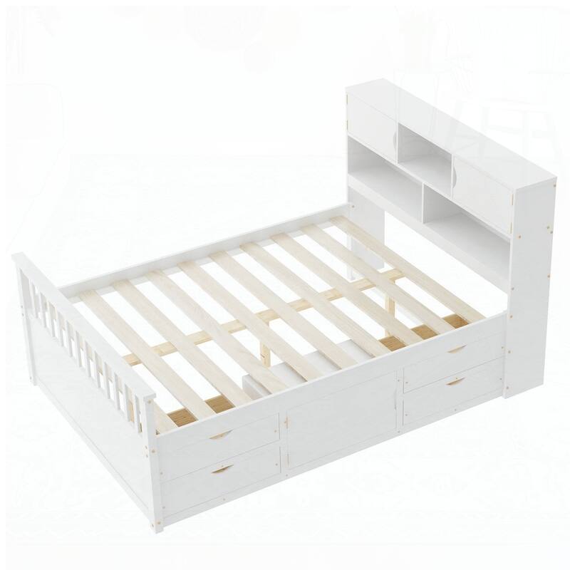 Captain Platform Bed Frame with Storage Bookcases and Shelves