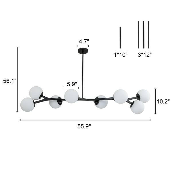 dimension image slide 1 of 2, 8 - Lights Modern Sputnik Linear Bubble Chandelier With Globe White Glass Shades
