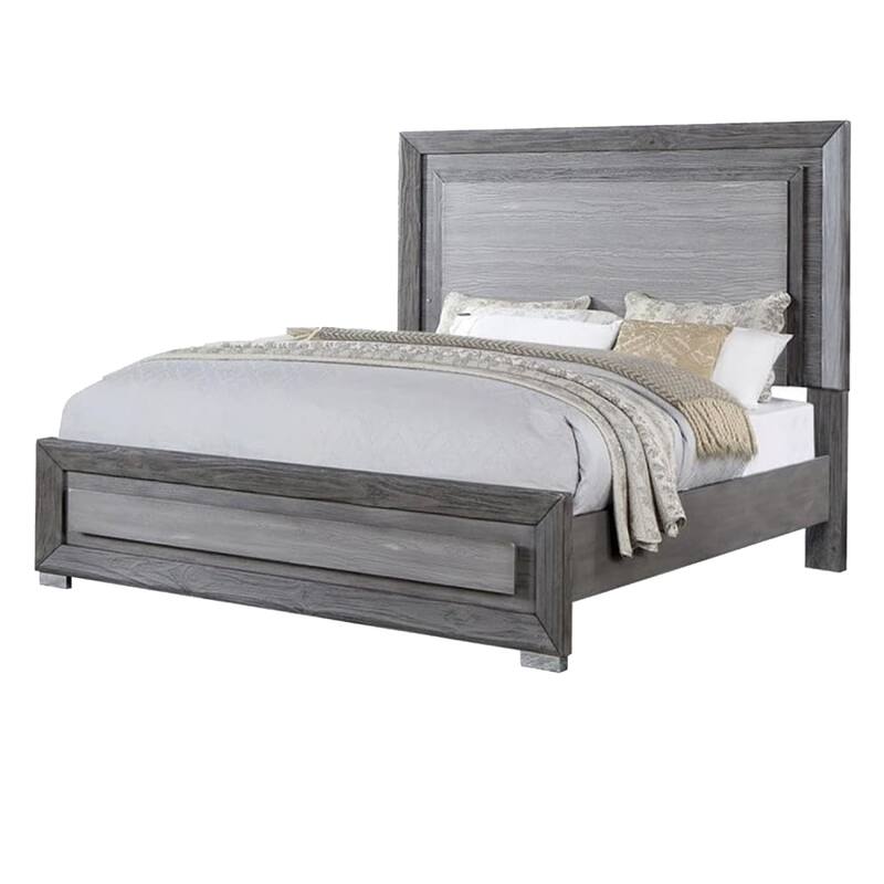 Reno California King Bed with LED Headboard and Metal Legs, Gray Wood