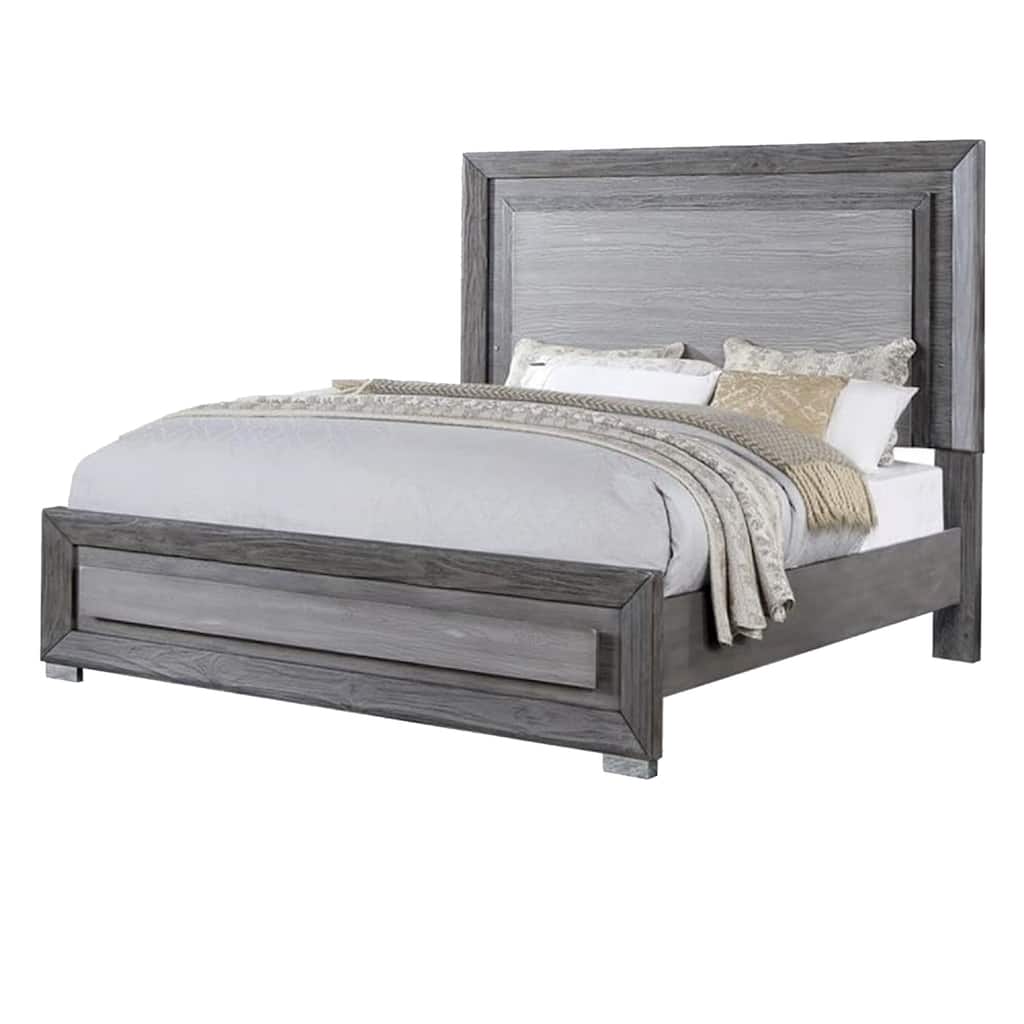 Reno California King Bed with LED Headboard and Metal Legs, Gray Wood