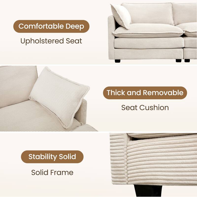 7-Seater Corduroy Sectional Sofa with 2 Removable Ottomans & Corner Seat, Soft & Comfortable - 5 Seats with 2 Ottoman