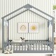 preview thumbnail 3 of 8, Grey Double Twin Pine Wood House Floor Bed with Guardrails