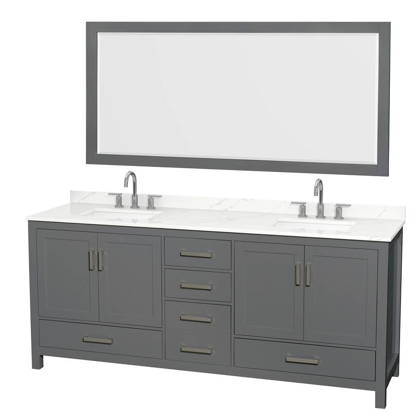 Wyndham Collection WCS141480D-QTZ-US3M70 Sheffield 80" Free Standing - Dark Gray / Giotto Quartz Top / Brushed Chrome