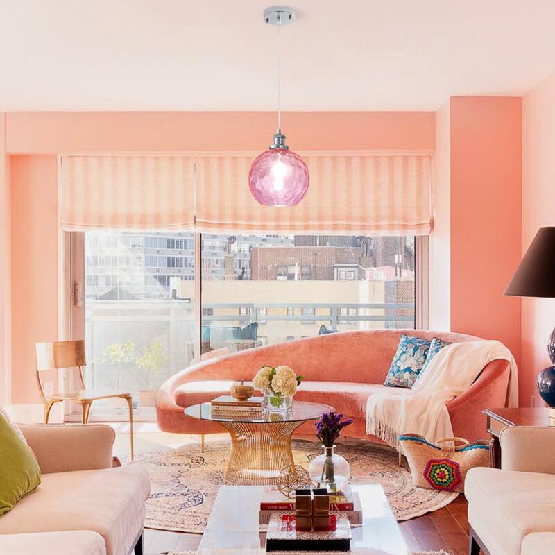 1-Light Metal Hanging Pendant Light with Glass Shade for Kitchen Island