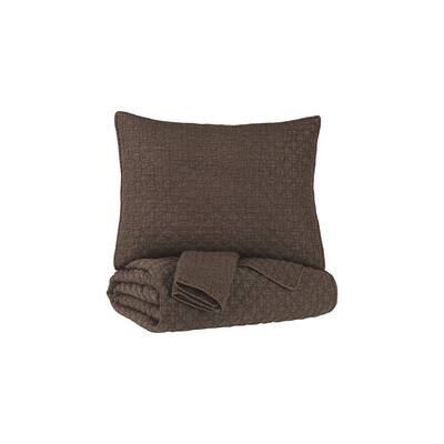 Fabric 3 Piece King Coverlet Set with Diamond Pattern, Brown