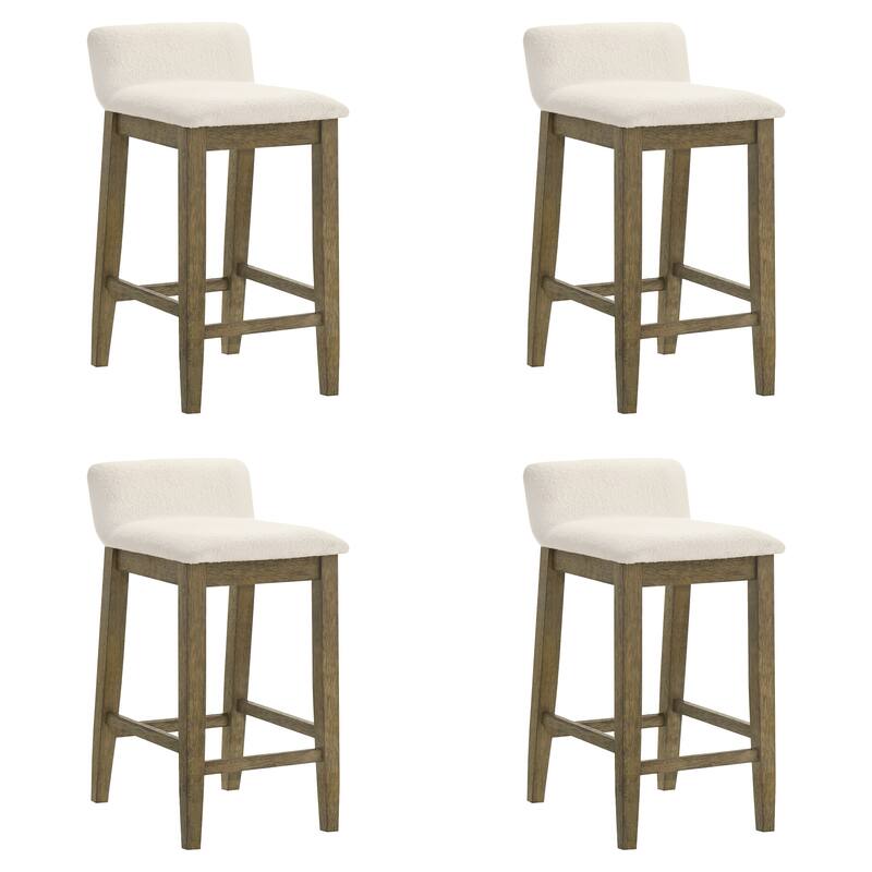 Annikah Low-Back Boucle Bar Stool, Counter Height Kitchen Barstool with Wood Legs - Set of 4 - Putty Brown - Counter Height