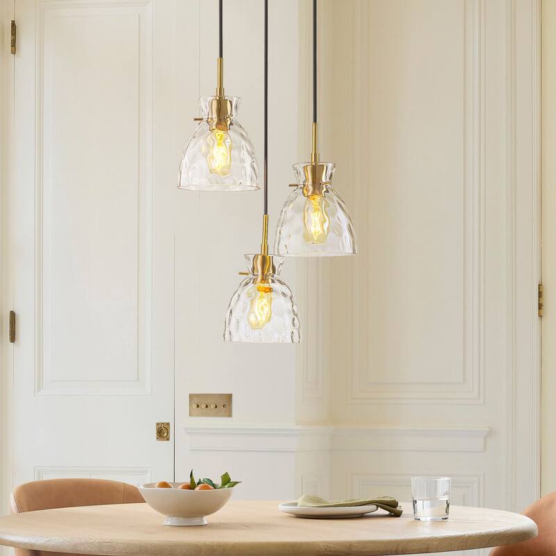 1/3/5-Light Modern Black & Gold Textured Glass Pendant Light - Adjustable Hanging Ceiling Fixture for Dining Room