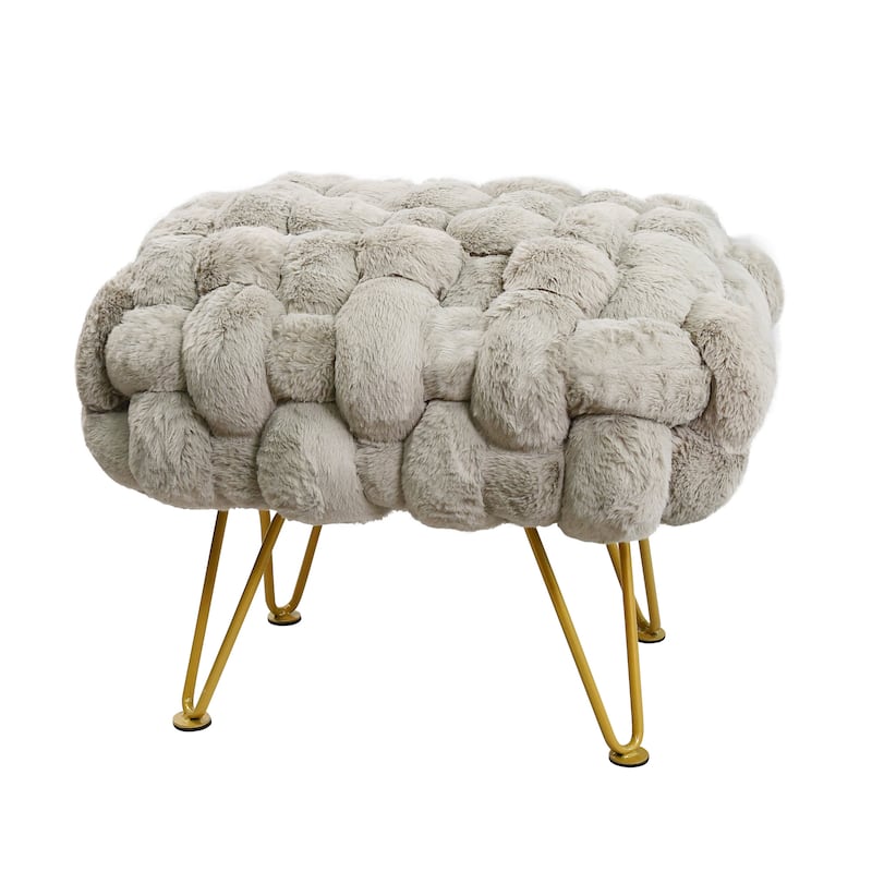 Soft Fauxfur Pouf Stool Ottoman Fuzzy Entryway Bench Seat 27"x20"x19"