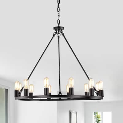 Liam 12-Light 35 Inch Round Wagon Wheel Chandelier