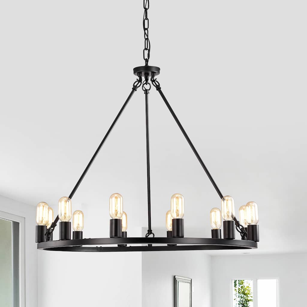 Liam 12-Light 35 Inch Round Wagon Wheel Chandelier