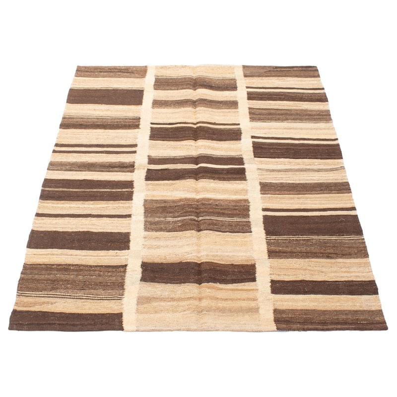 ECARPETGALLERY Flat-Weave Boho Beige Wool Kilim - 4'9 x 6'7