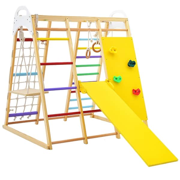 slide 2 of 22, Costway 8-in-1 Jungle Gym Playset, Wooden Climber Play Set with Monkey